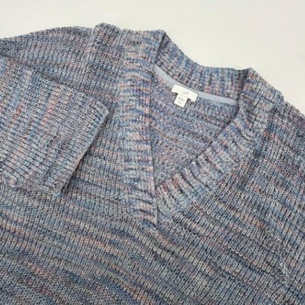J.‎ Jill Blue Space Dye Cotton V-Neck Sweater Womens Large Petite 3/4 Sleeve